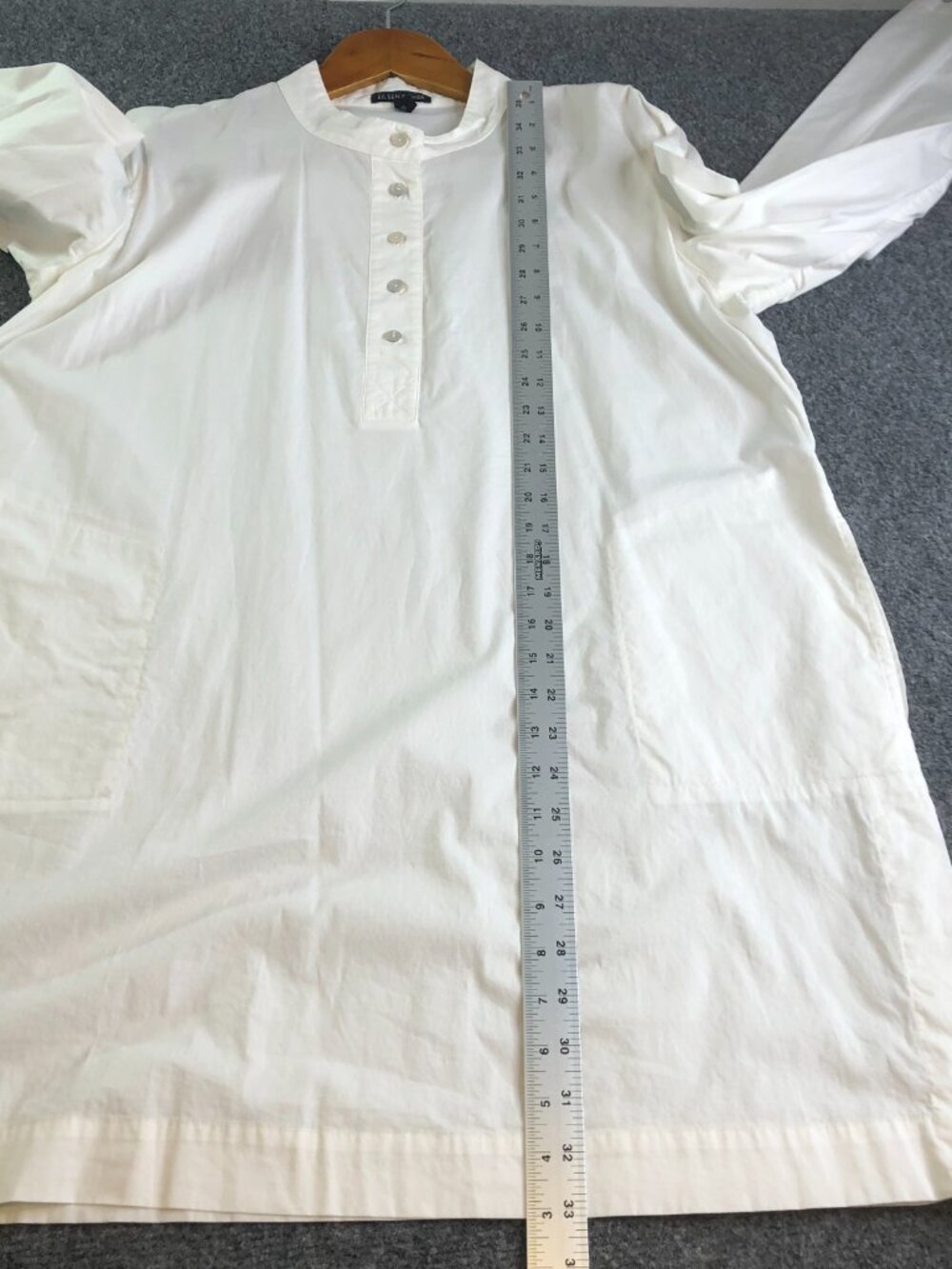 Eileen Fisher Tunic Shirt Womens Medium White Organic Cotton Band Collar Button - Picture 10 of 16